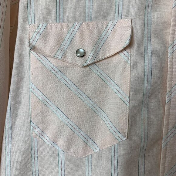 Rustler Mens Western Shirt X-Long Tails Size 16 32/33 pink Striped Snap - Picture 7 of 10